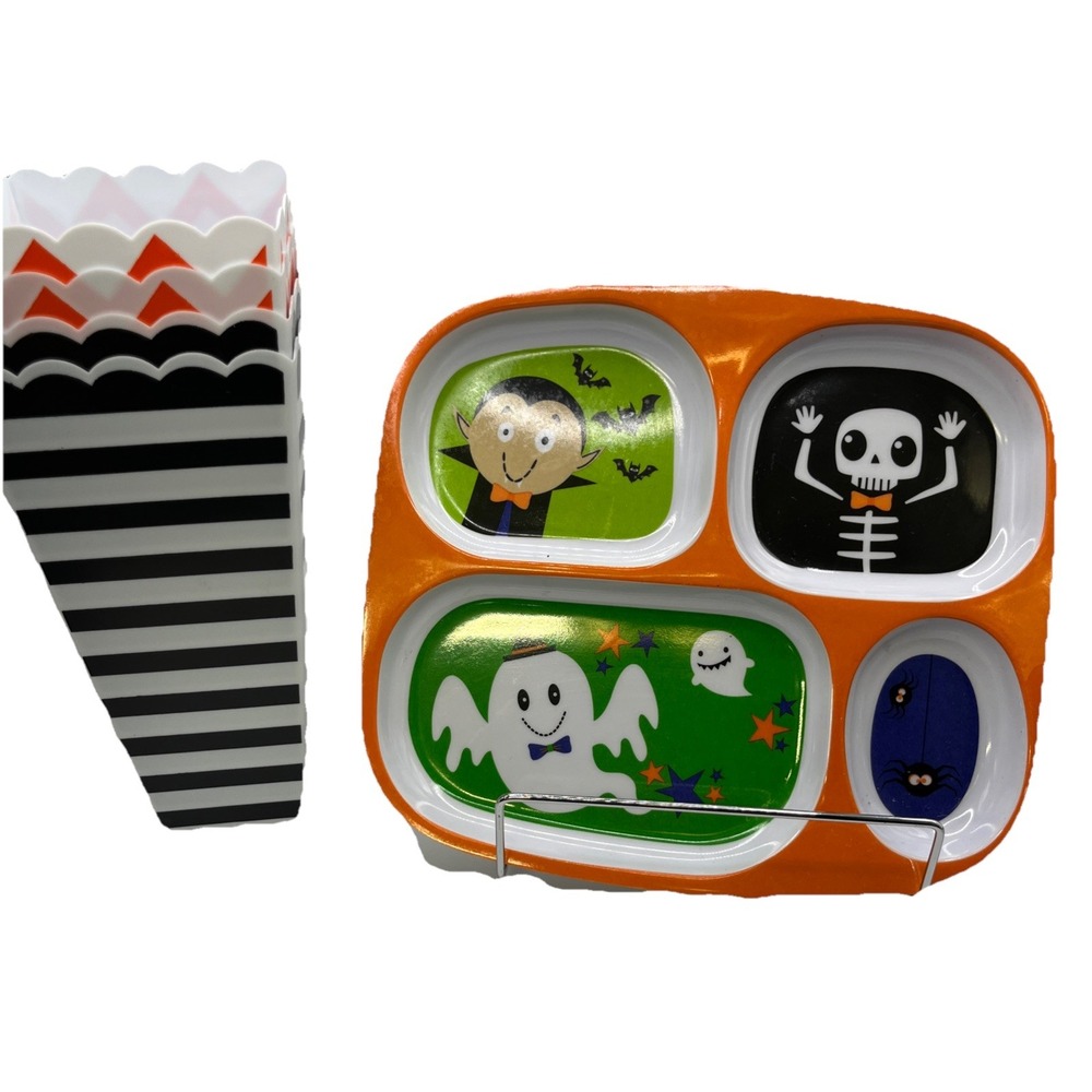 Halloween 4 Compartments Melamine Plates (4) Popcorn Boxes (4)β